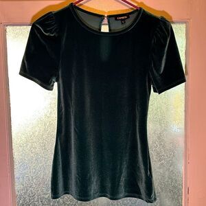 Express Women’s Dark Teal Green Velvet Short puff Sleeve Top Size XS